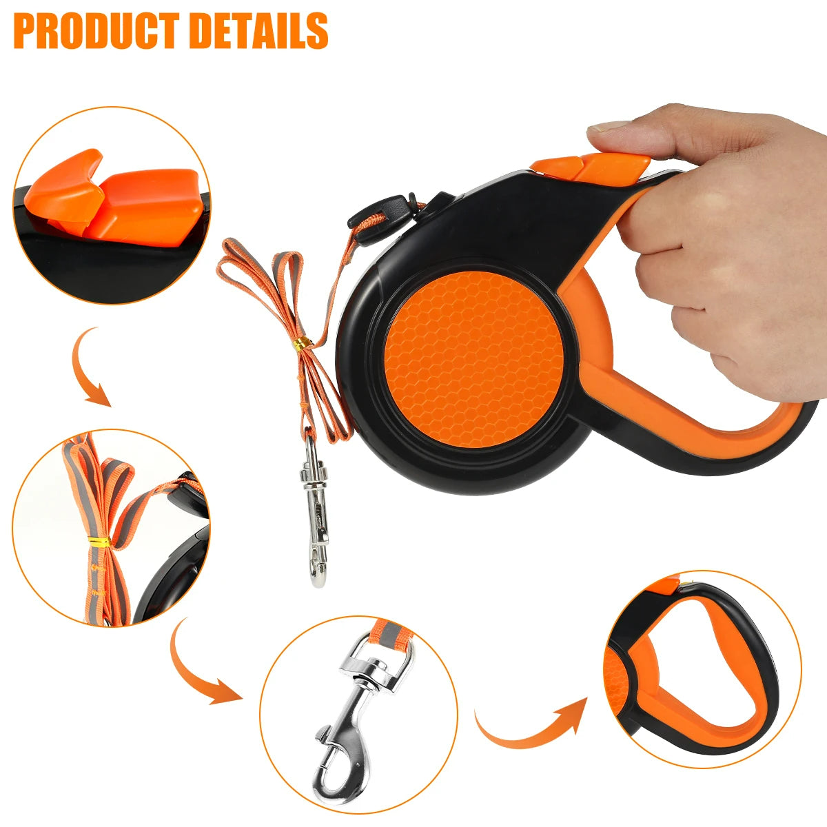 Robuste 8 m Flexi-Hundeleine mit rutschfestem Griff & Reflektorband