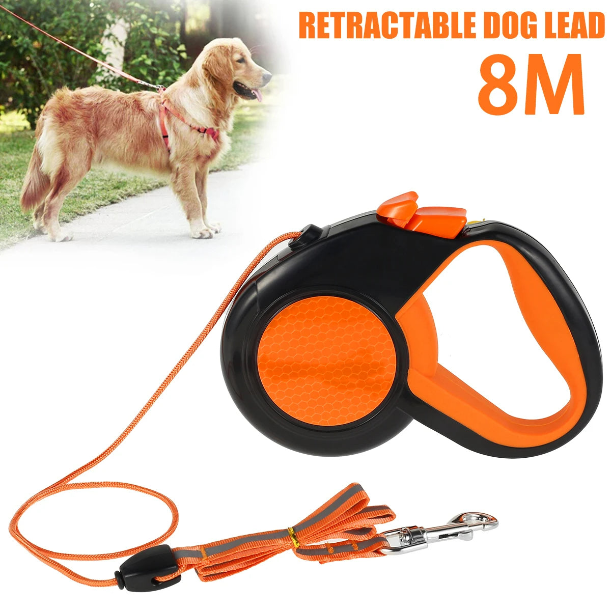 Robuste 8 m Flexi-Hundeleine mit rutschfestem Griff & Reflektorband