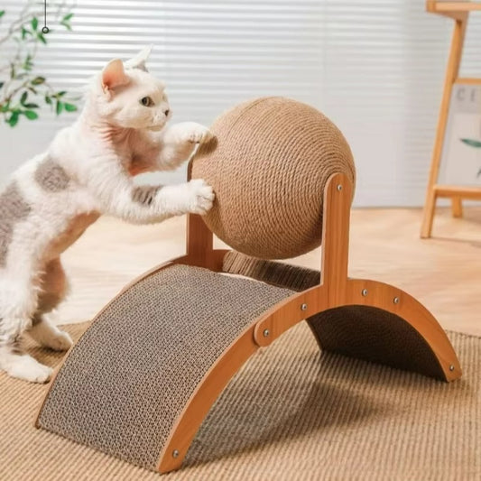 2-in-1 Kratzball & Kratzbrett aus Holz – Spiel & Pflege für Katzen